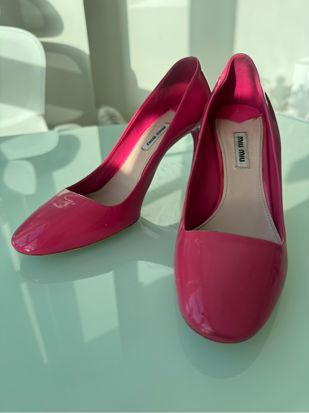 Miu Miu Pink Patent Leather Pointed-Toe Pumps